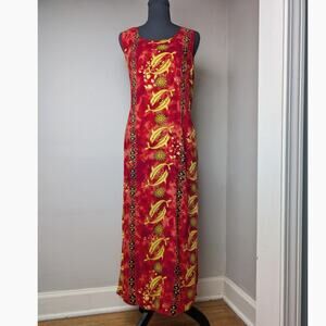 Y2K Tropical Dolphin Print Maxi Dress Large Flowy Vintage Animals Summer Resort